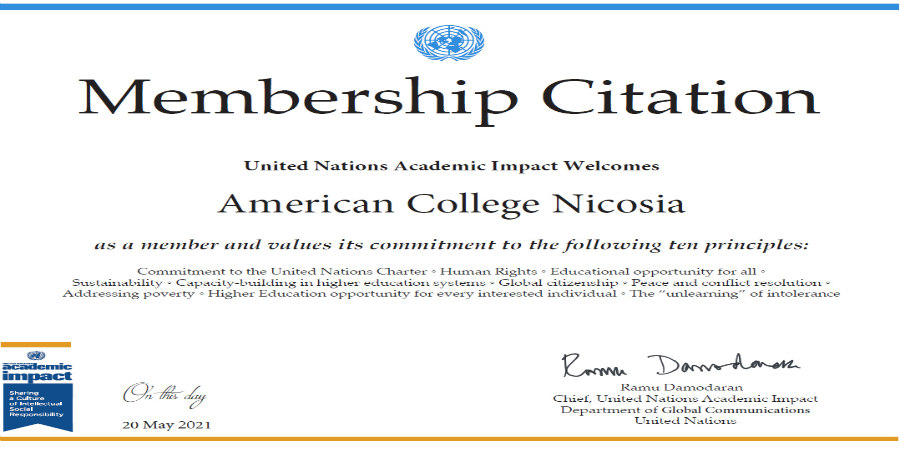 Το American College έγινε υπερήφανα μέλος του Ακαδημαϊκού μνημονίου των Ηνωμένων Εθνών